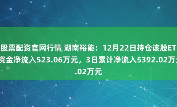 股票配资官网行情 湖南裕能：12月22日持仓该股ETF资金净流入523.06万元，3日累计净流入5392.02万元